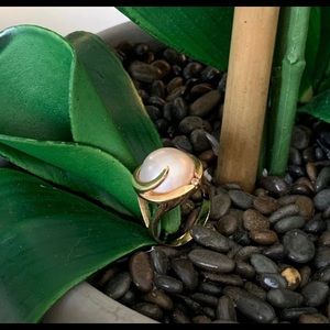 14k Yellow Gold Mabe Pearl and Diamond Ring